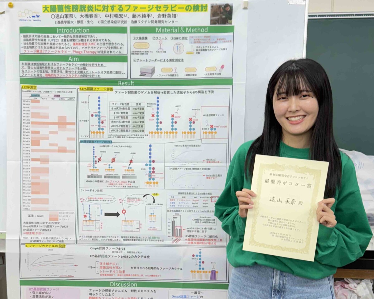 本学獣医学類6年の遠山茉奈さんがw受賞！「第18回細菌学若手