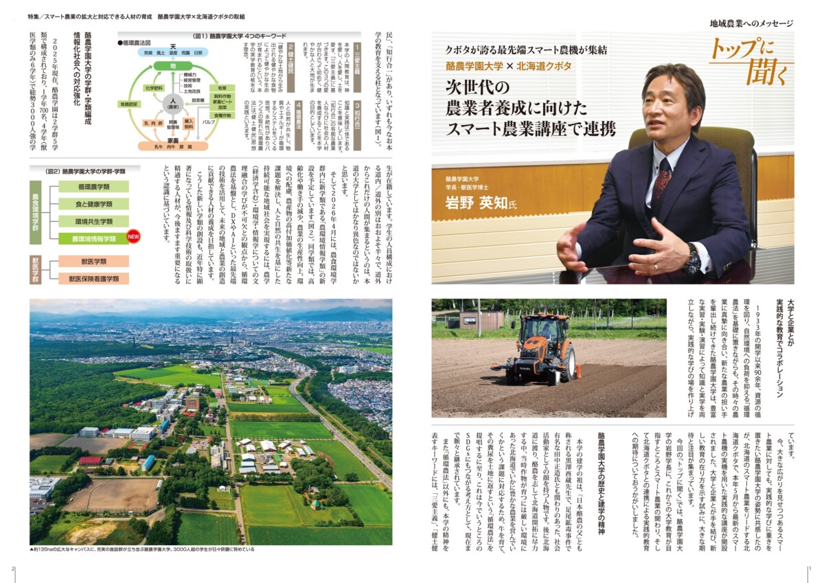 株式会社クボタ発行の営農情報誌「U 元氣農業 北海道版No.43」に本学と